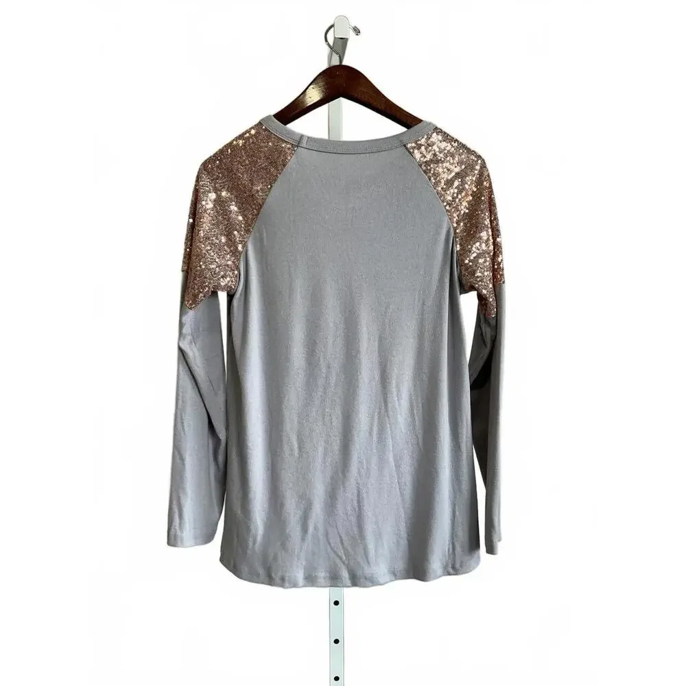 Women's Novelty Long Sleeve Holiday Shirt with Sequins Occassion Festive size M - Picture 6 of 7